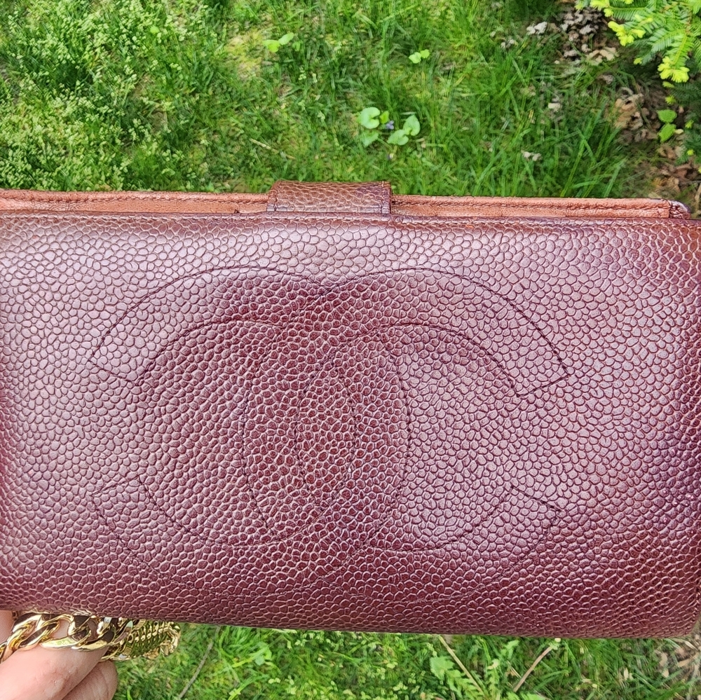 Chanel Bordeaux Caviar Leather CC Logo Long
